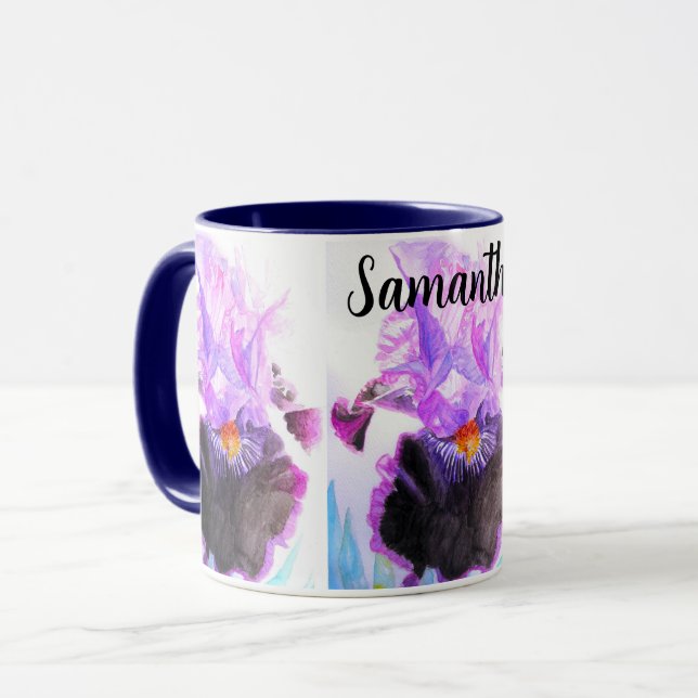 Mug Purple Iris Watercolor Flower Floral Painting (Devant gauche)