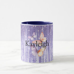 Mug Purple Lavender Tinsel Stripes Peach Butterflies