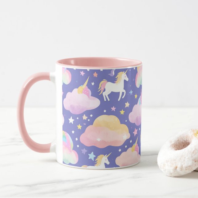 Mug Purple mignon arc-en-ciel licorne anniversaire fil (Avec donut)