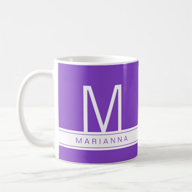 Mug Purple Moderne Monogramme Nom Simple Initiale (Gauche)