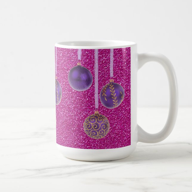 Mug Purple Parties scintillant rose Joyeux Noël Bauble (Droite)
