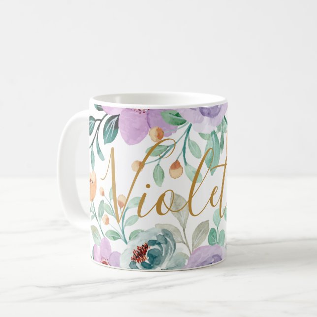 Mug Purple Pastel Flowers Aquarelle Floral Ajouter un  (Devant gauche)