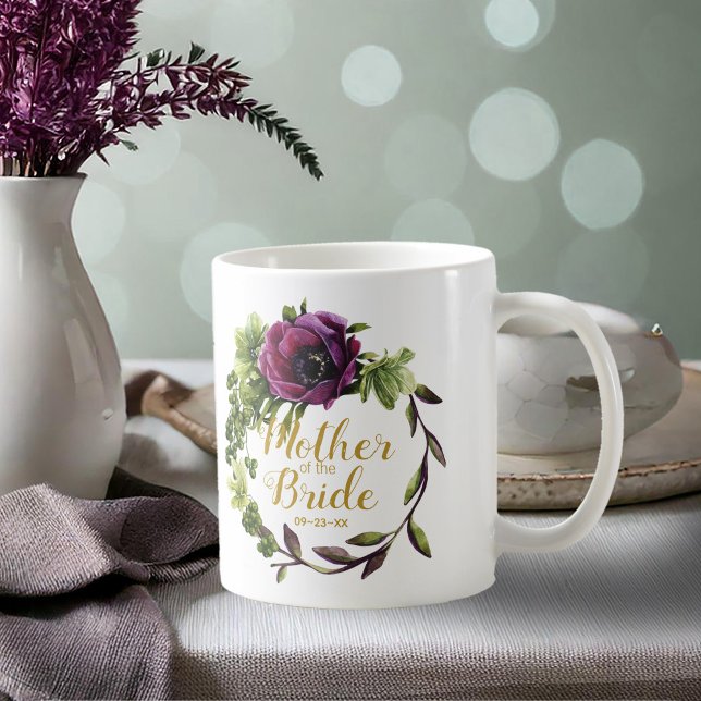 Mug Purple Peony Wreath Mère de la mariée ID456 (Créateur téléchargé)