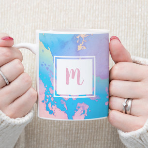 Mug Purple rose bleu marble watercolor