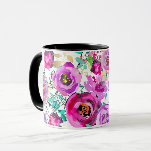 Mug Purple rose brillant coloré moderne motif floral (Devant gauche)