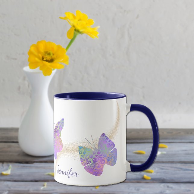 Mug Purple rose Motif Butterfly Swirl Personnalisé (Créateur téléchargé)
