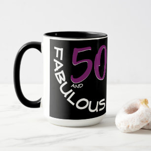 Mug Purple & White Typografy 50 et Fabulous Birthday