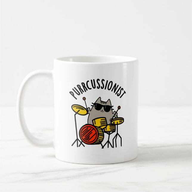 Mug Purr-cussionniste Funny Drummer Cat Pun (Gauche)