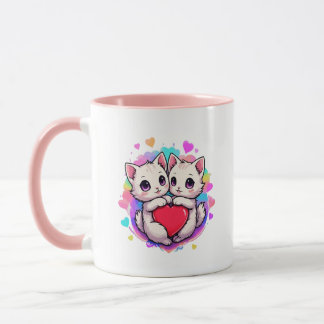 Mug Purrfect Love : Kawaii Couple Chats avec Coeur