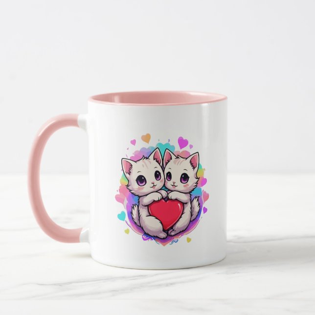 Mug Purrfect Love : Kawaii Couple Chats avec Coeur (Gauche)