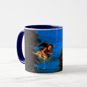 Mug Putto In Blue Sky déverse une cascade de fleurs bl
