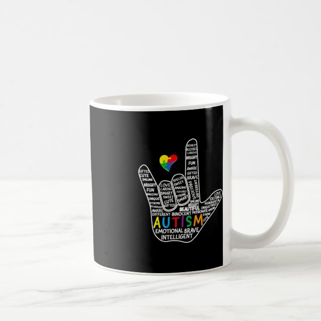 Mug Puzzle Coeur ASL Love Signer Langue main Autisme A (Droite)