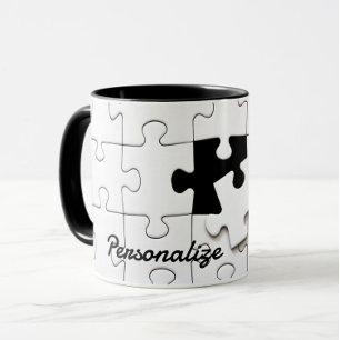 Mug Puzzle pièces amusant whimsical noir et blanc