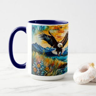 Mug Pygargue à tête blanche rivière fleurs sauvages au