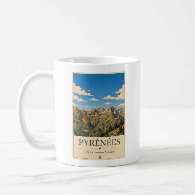 Mug Pyrénées France – Alpines Illustrated Landscape (Gauche)