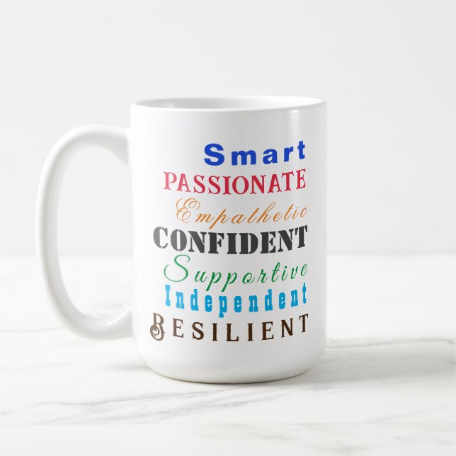 Mug Qualités des grandes femmes amusant Motivationnel  (Gauche)