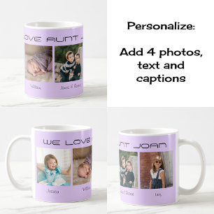 Mug Quatre photos éditable texte personnalisé lilas
