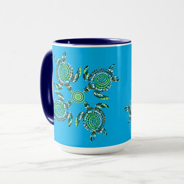 Mug Quatre Tortues Vertes Dot Art, (Devant gauche)