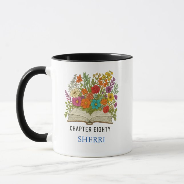 Mug Quatre-vingtième anniversaire nom et message perso (Gauche)