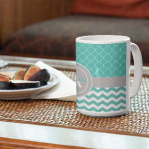 Mug Quatrefoil turquoise Grey Chevron