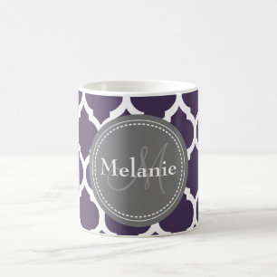 Mug Quatrefoil violet et gris monogramme