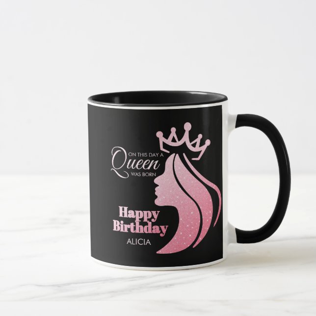 Mug Queen Crown Parties scintillant rose Noir Joyeux a (Droite)