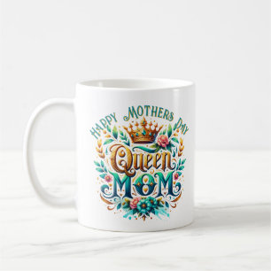 Mug Queen Mom Floral Typographie rétro