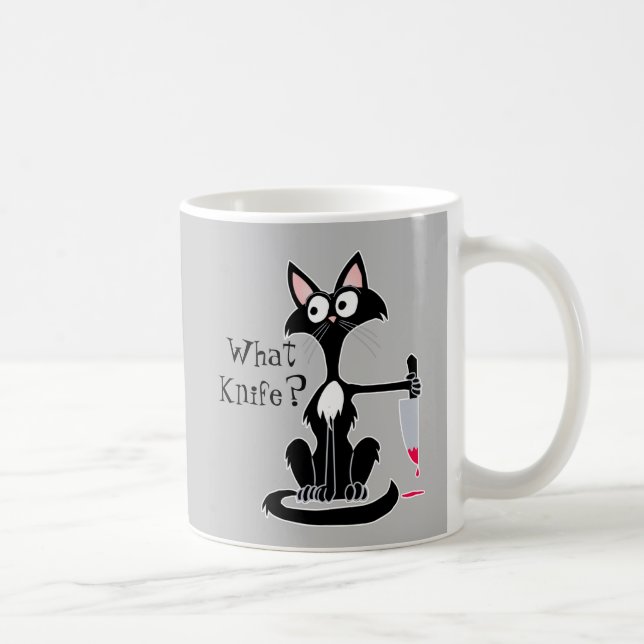 Mug Quel couteau Drôle Cartoon Chat rouge couteau sang (Droite)