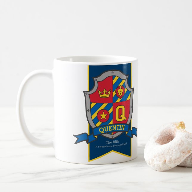 Mug Quentin nom signifiant lion knight lettre Q rouge  (Avec donut)