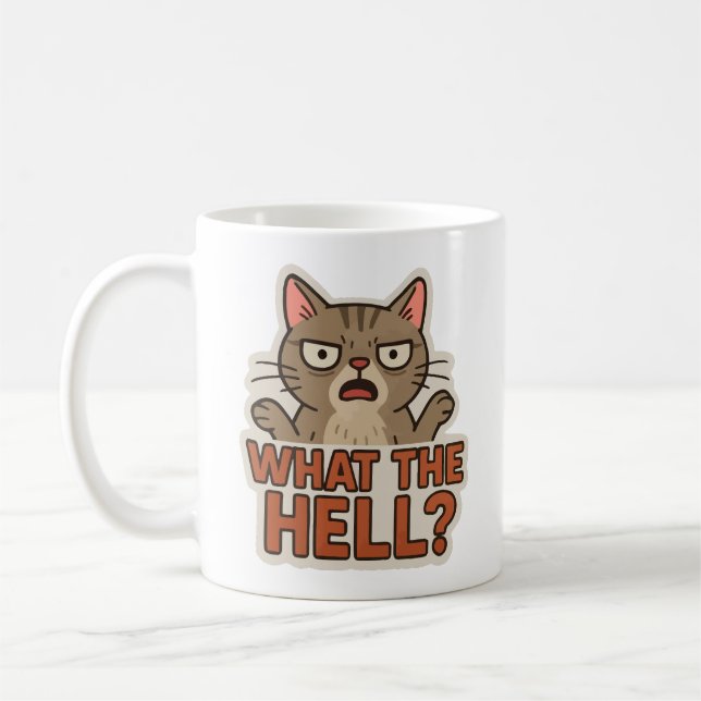 Mug Qu'est-ce que diable ? chat drôle (Gauche)