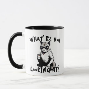 Mug Qu'Est-Ce Que Vous Regardez ? Attitude de chat gri