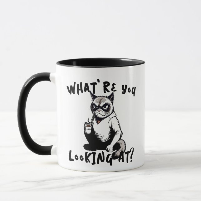 Mug Qu'Est-Ce Que Vous Regardez ? Attitude de chat gri (Gauche)