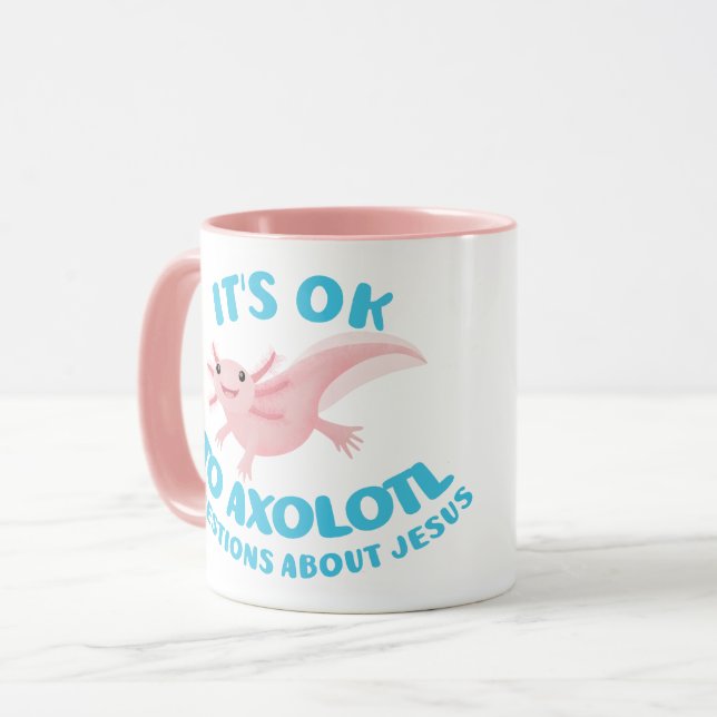 Mug Questions de axolotl sur Jésus mignon chrétien (Devant gauche)