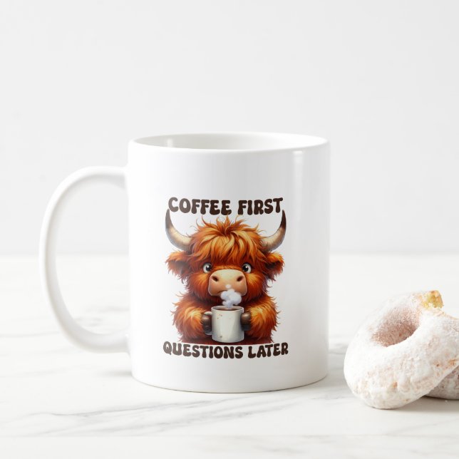 Mug Questions de café drôles en art de mots  (Avec donut)