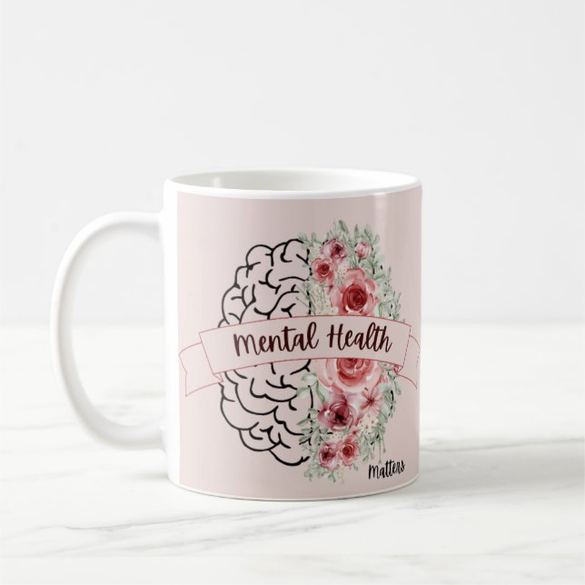 Mug Questions de santé mentale | Ruban Flower Mind (Gauche)