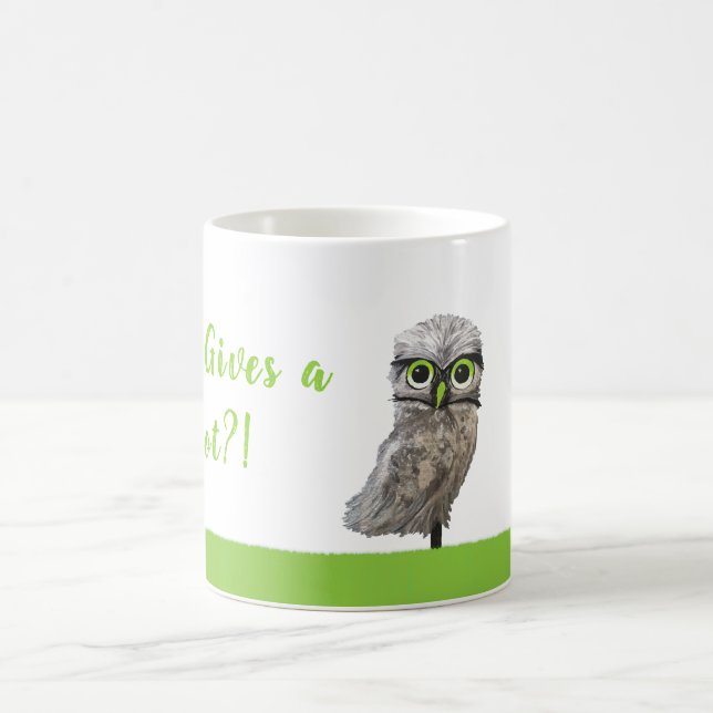Mug Qui donne une huée ? Art creusant argenté de hibou (Centre)