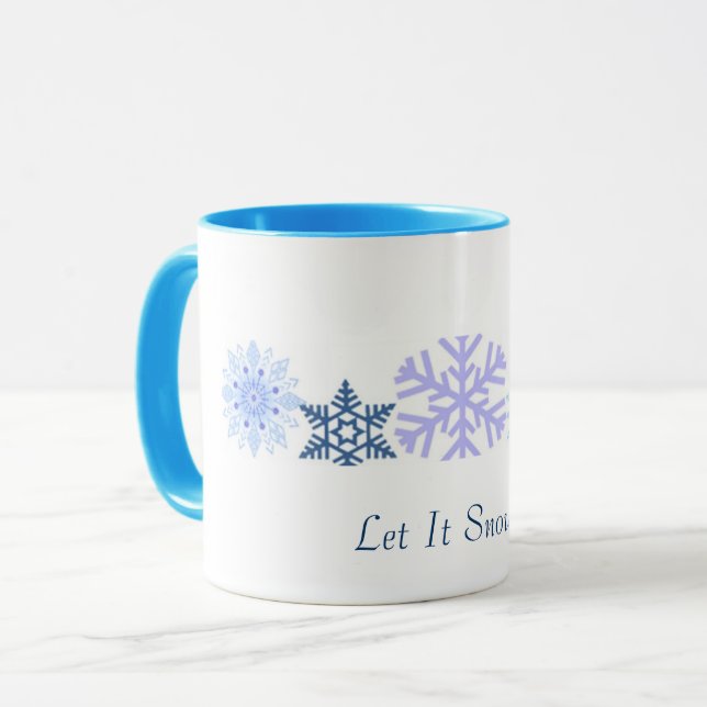 Mug Qu'il neige | Flocons de neige bleus (Devant gauche)