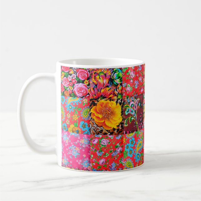 Mug Quillette patchwork artisanale avec motif floral e (Gauche)