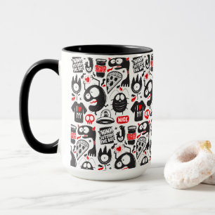 Mug Quirky Black et Red Monster Doodles