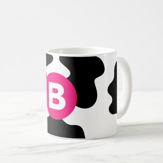 Mug Quirky Cow Patch Pattern Pink Monogram (Devant droit)