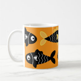 Mug Quirky Seamless Motif de poisson noir avec Jaune