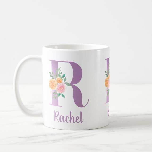 Mug R Monogramme Floral Aquarelle Personnalisé (Gauche)