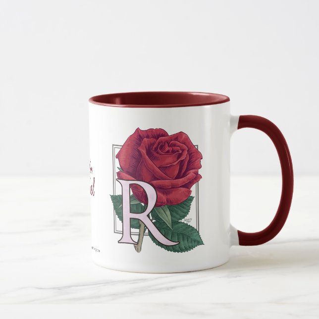 Mug R pour le monogramme rose de fleur (Droite)