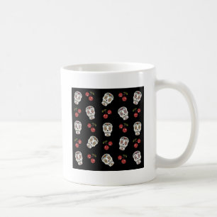 Mug RAB Rockabilly Sugar Skulls Cherries On Black