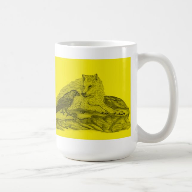 Mug Rabe mit Wolf schwarz gelée Design (Droite)