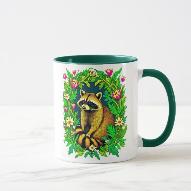 Mug Raccoon au milieu du jardin Fleur sauvage (Droite)