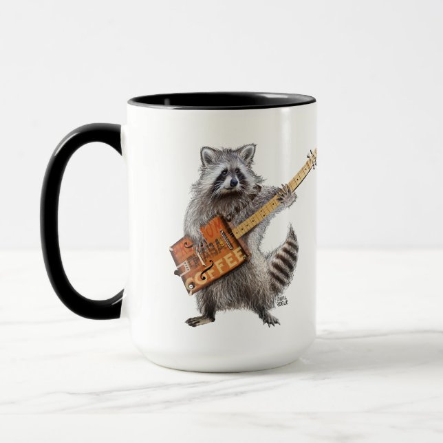 Mug Raccoon Coffee Guitare Art (Gauche)