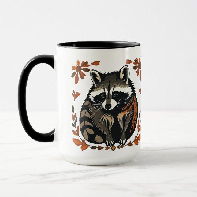 Mug Raccoon de Whimsical Woodland Animal Folk ou Triba (Gauche)