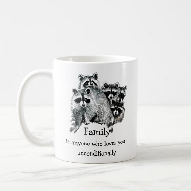 Mug Raccoon Famille Amis Aimer Citation Noël (Gauche)