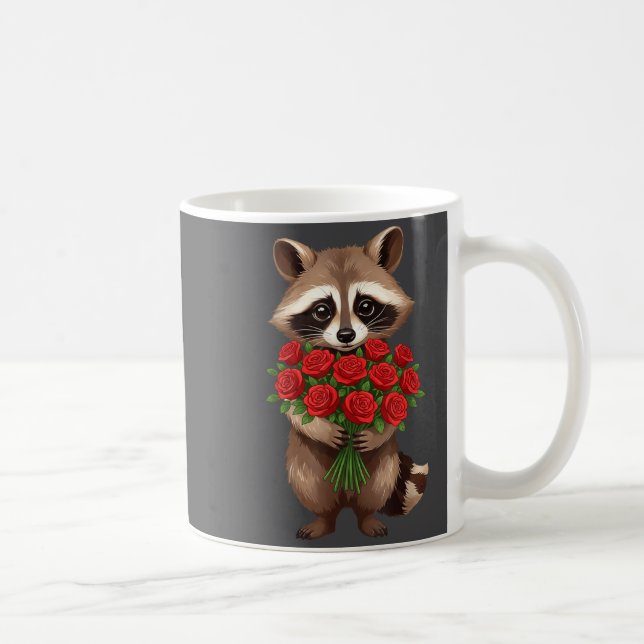 Mug Raccoon Holding Red Rose Cute Raccoon Valentine An (Droite)